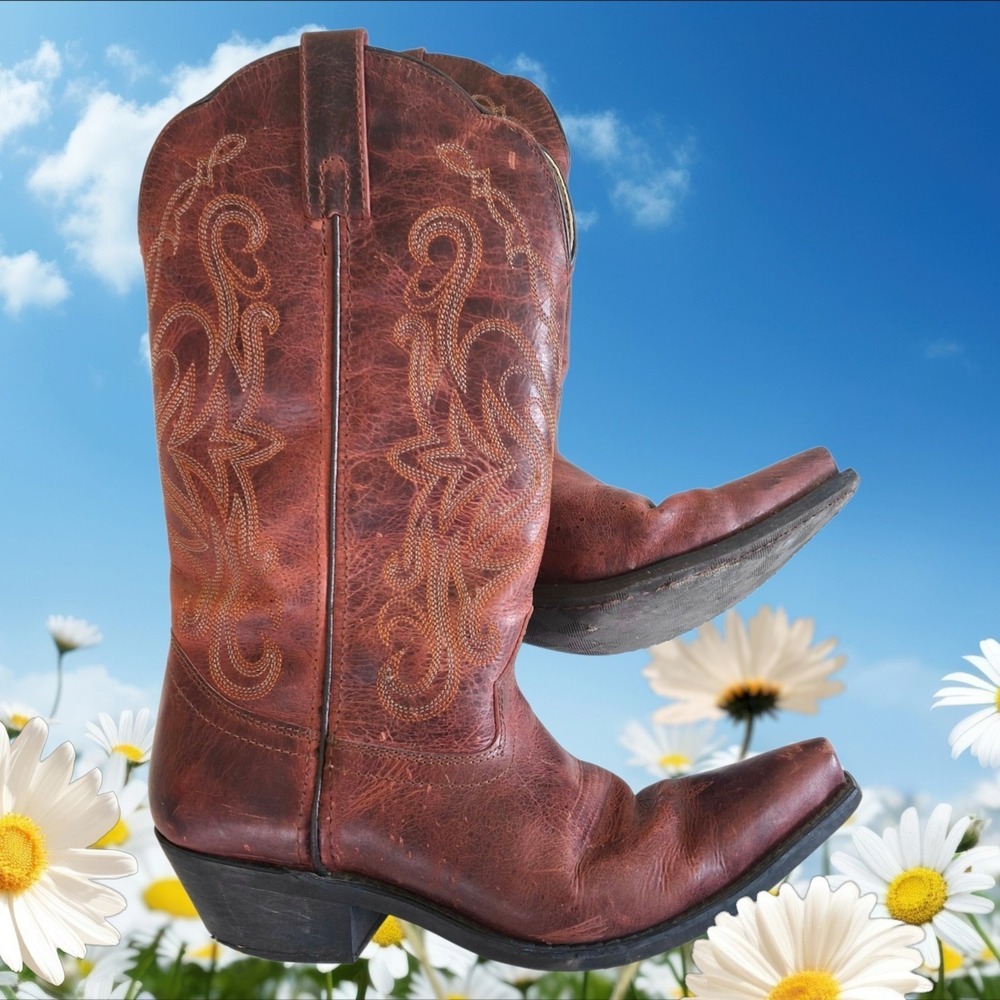 Smoky Mountain Women's Western Cowboy Boots Maroon Distressed Leather Comfort 8